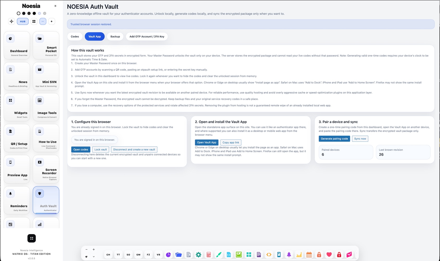 Vault app and pairing thumbnail