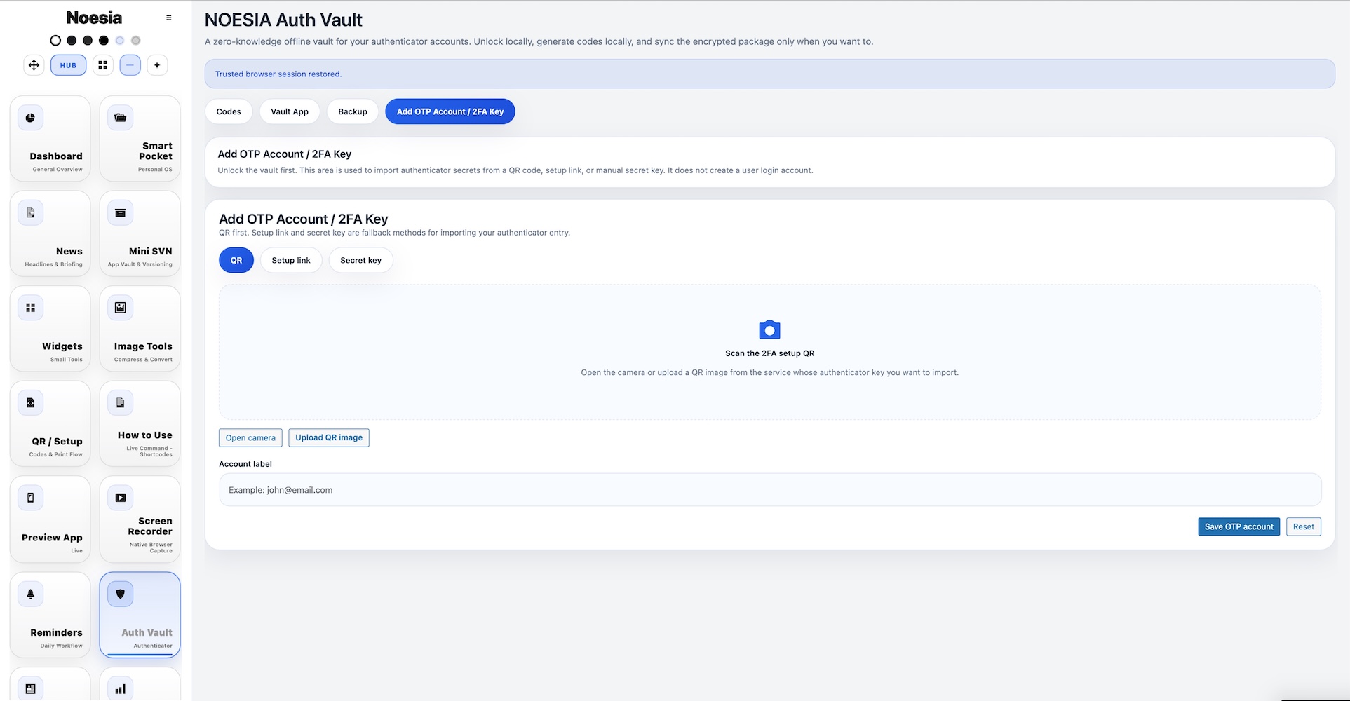 Add account and QR import thumbnail