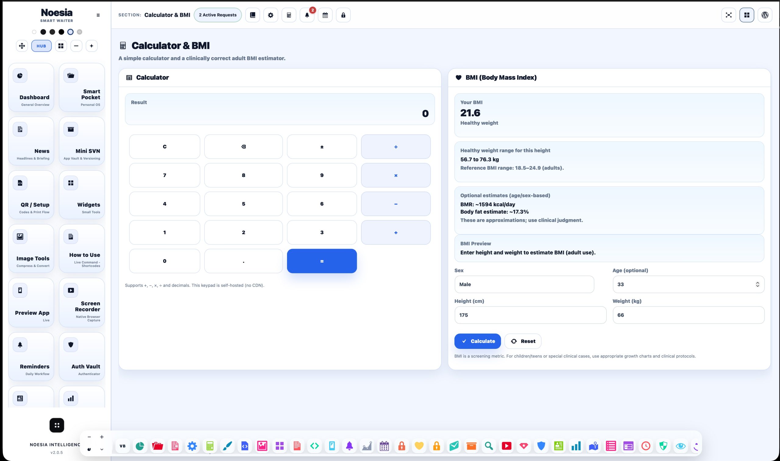 BMI calculator screenshot
