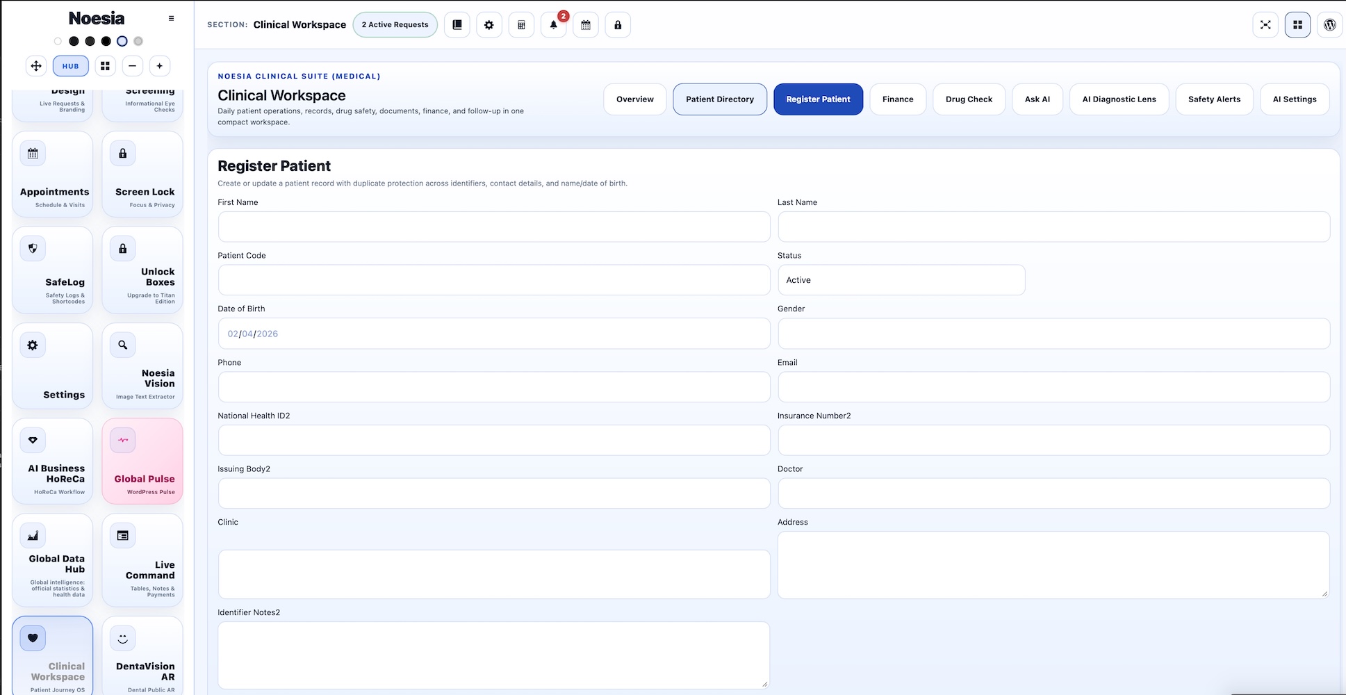 Clinical Workspace overview screenshot