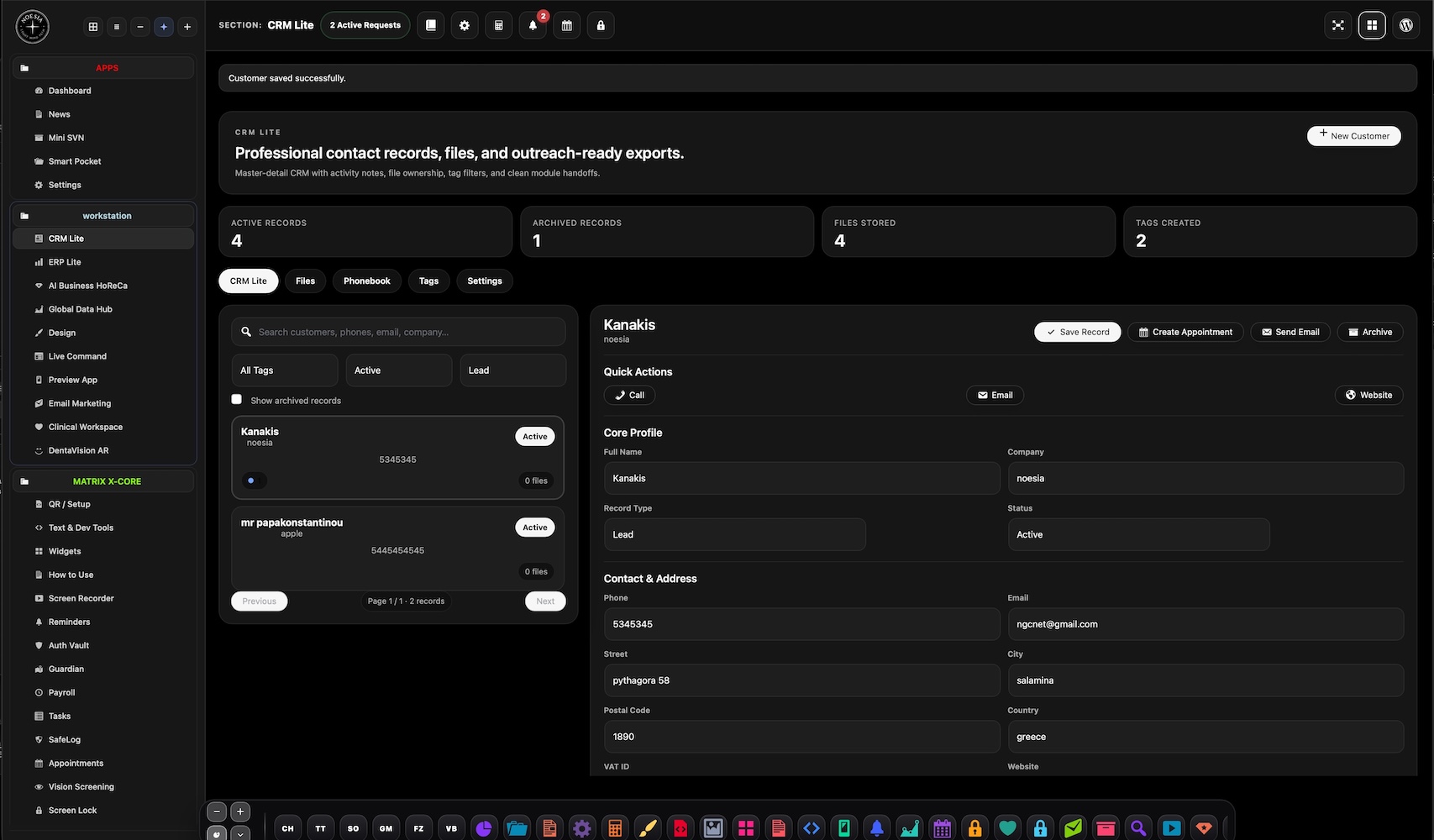 CRM Lite profile and notes screenshot