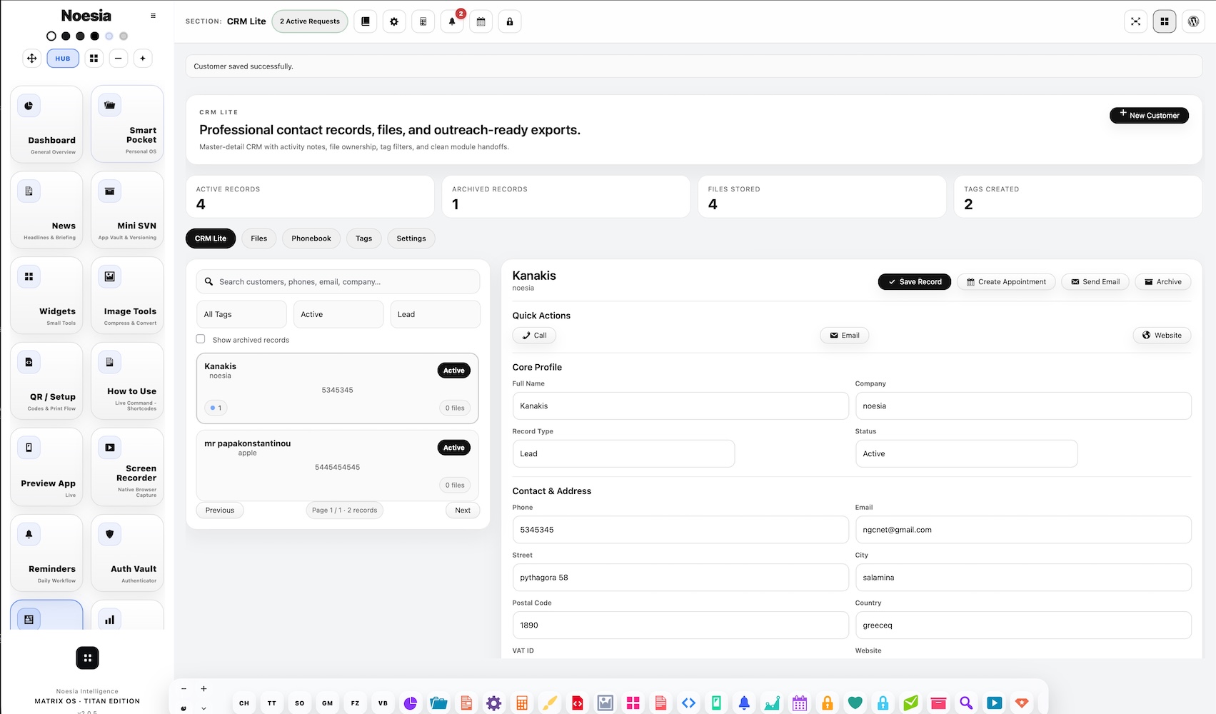 CRM Lite tags and statuses screenshot