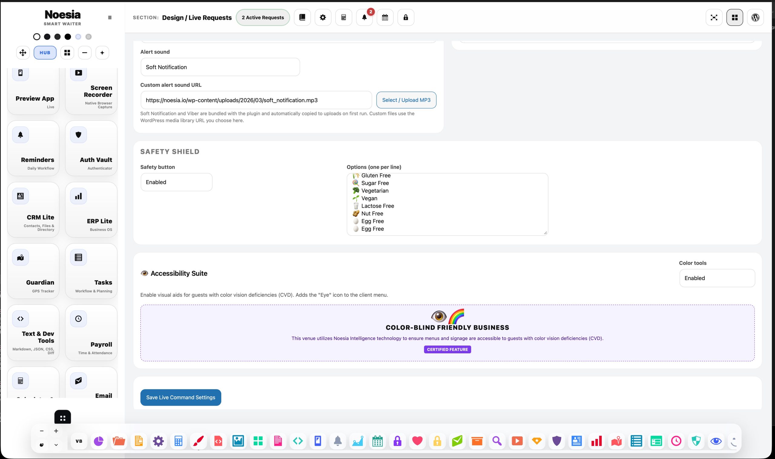 Live requests and action buttons screenshot