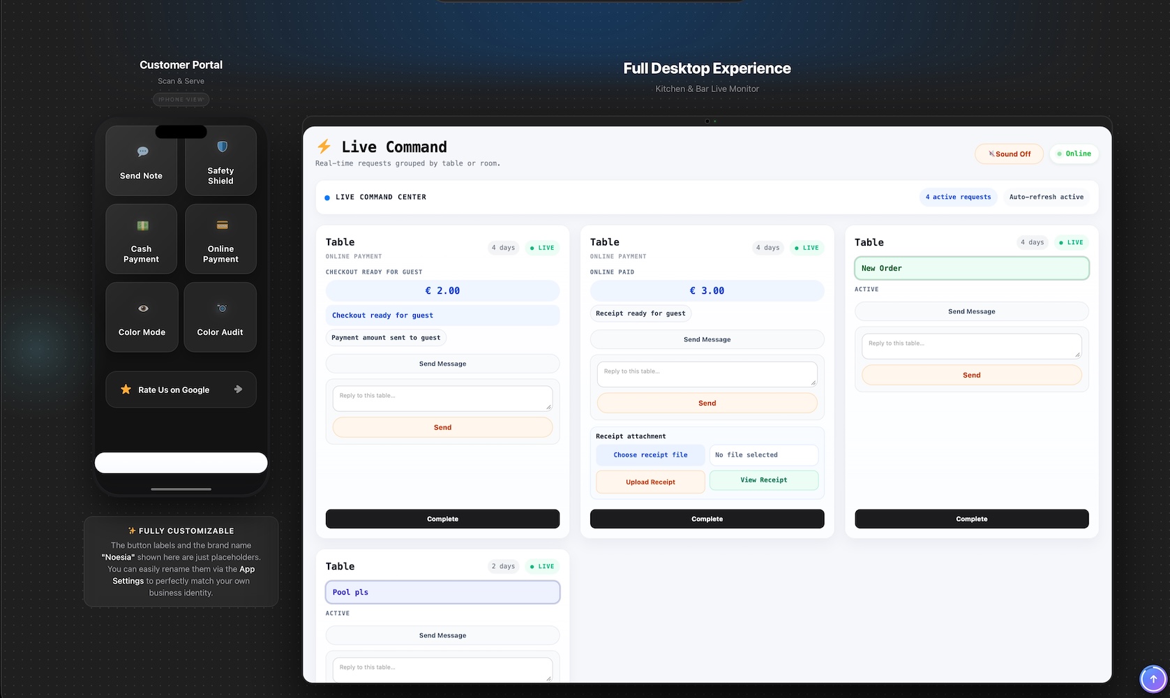 Digital menu screenshot