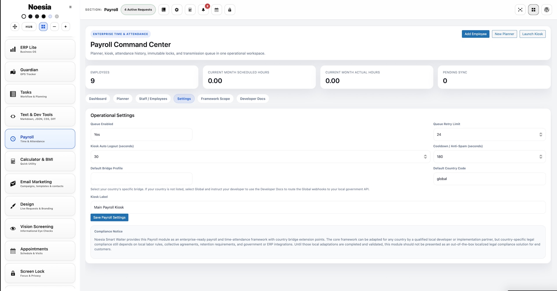 Payroll kiosk screenshot