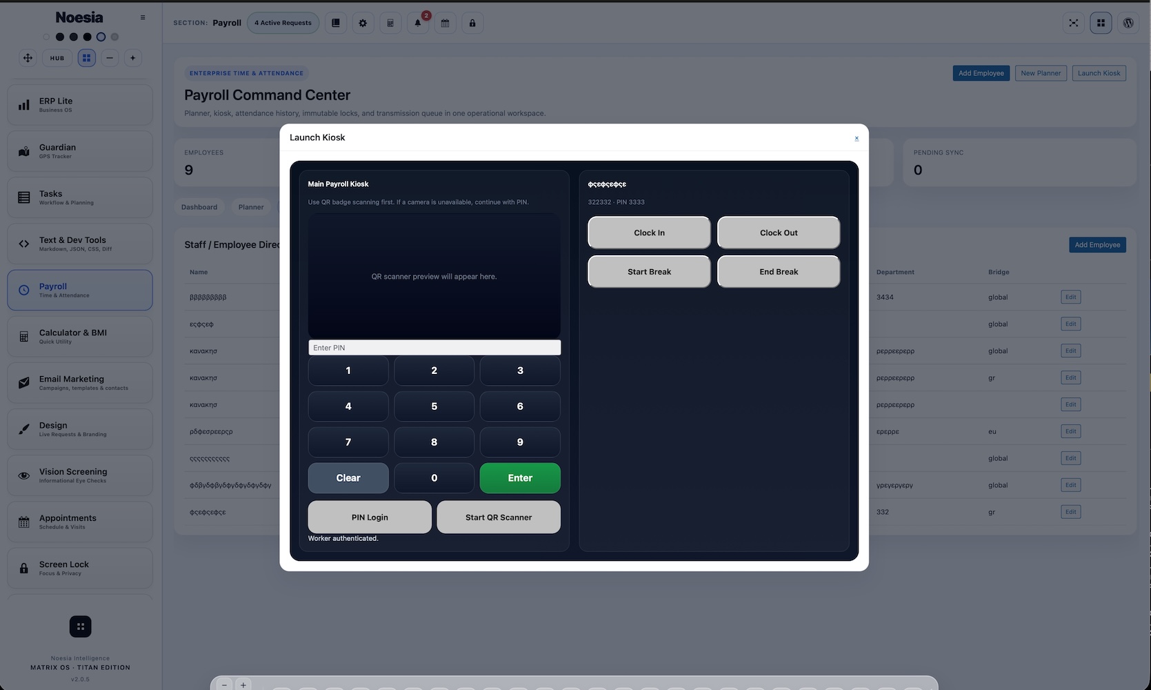 Payroll staff directory screenshot