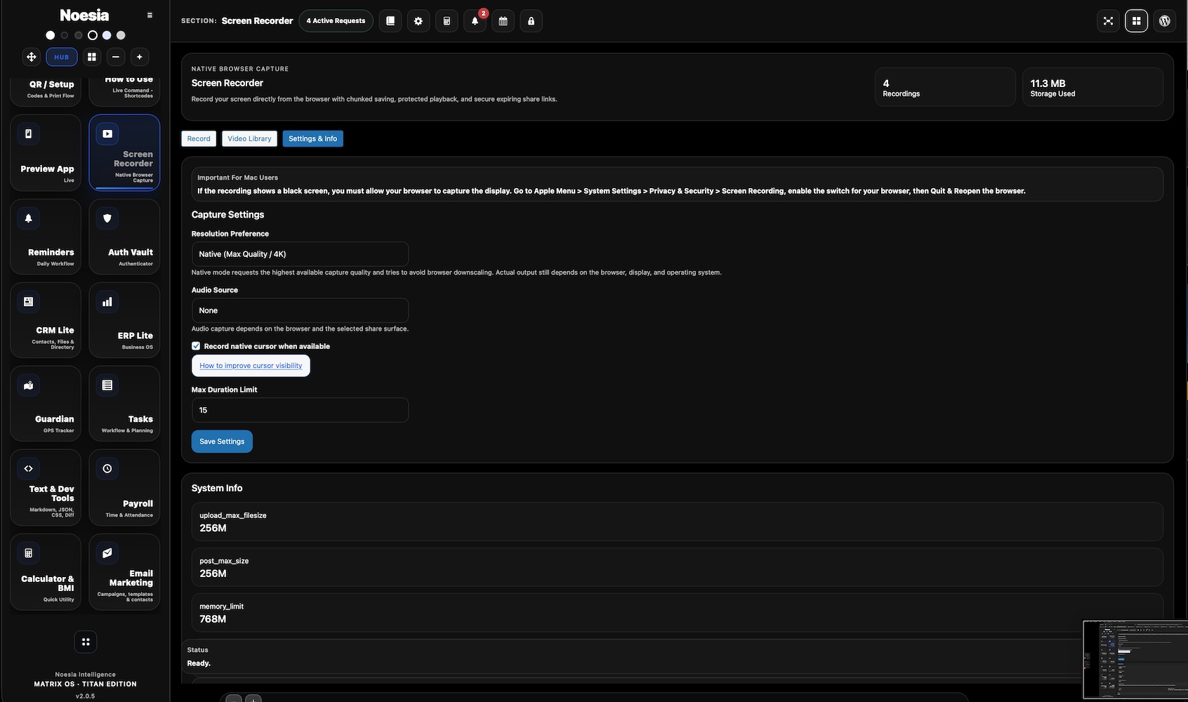Screen Recorder record tab screenshot