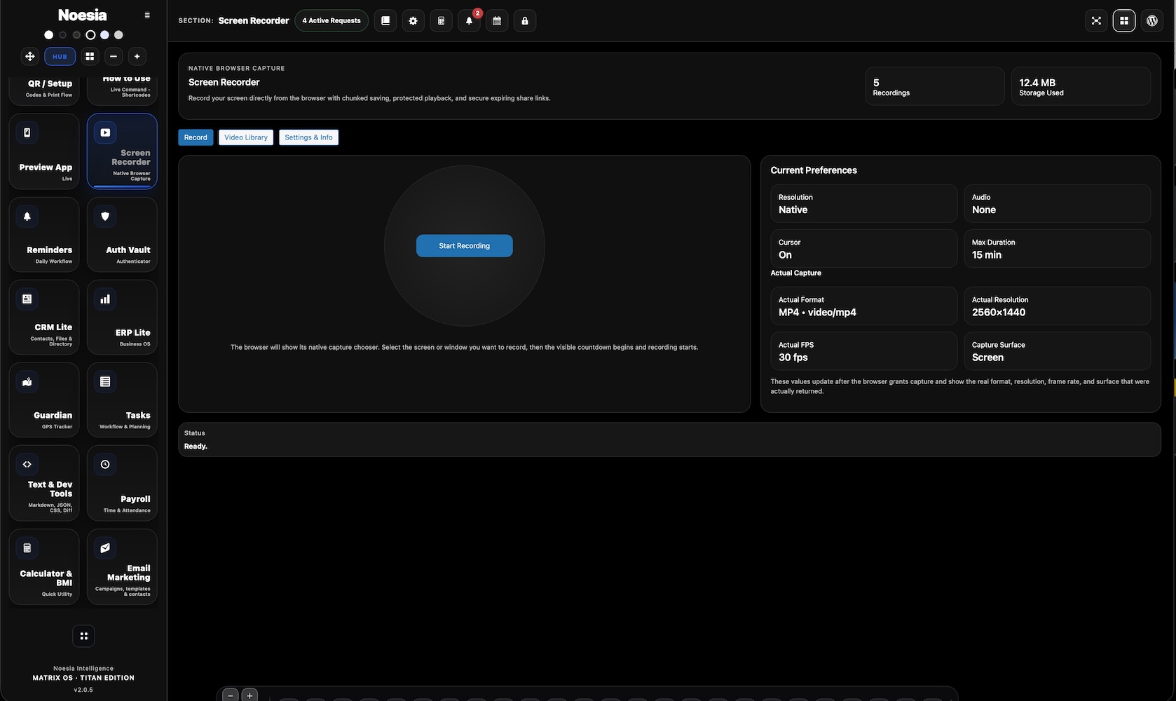 Screen Recorder system info and sharing screenshot
