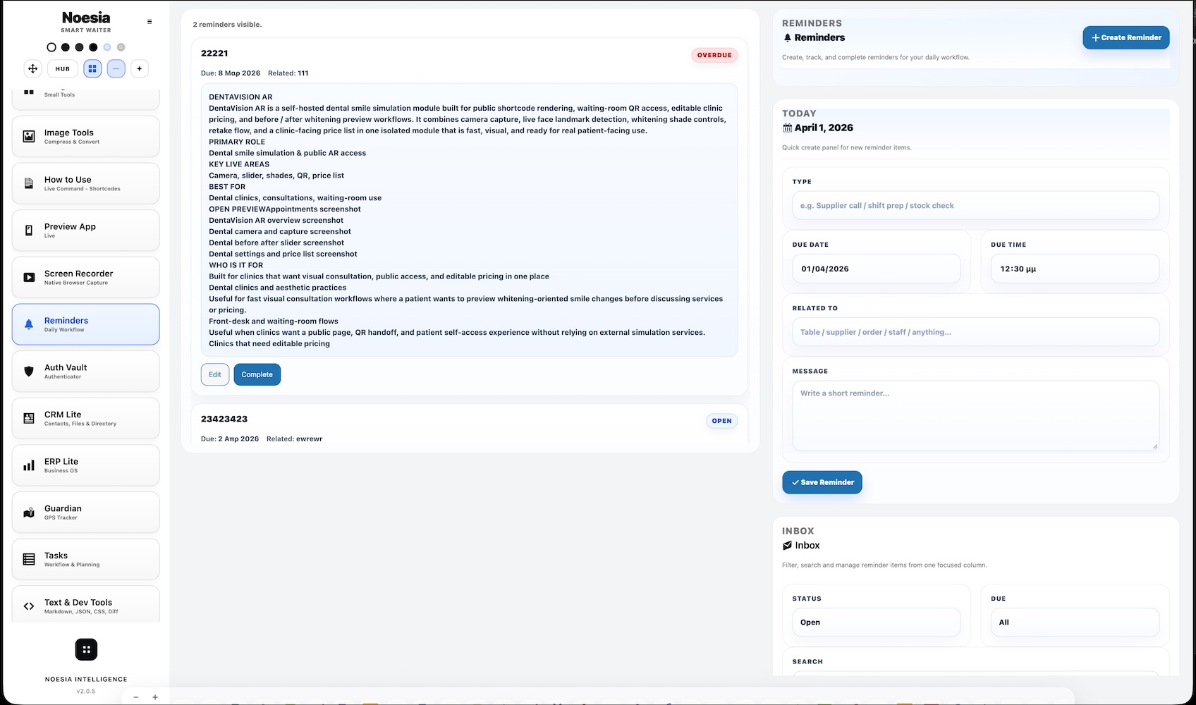 Reminders main screenshot