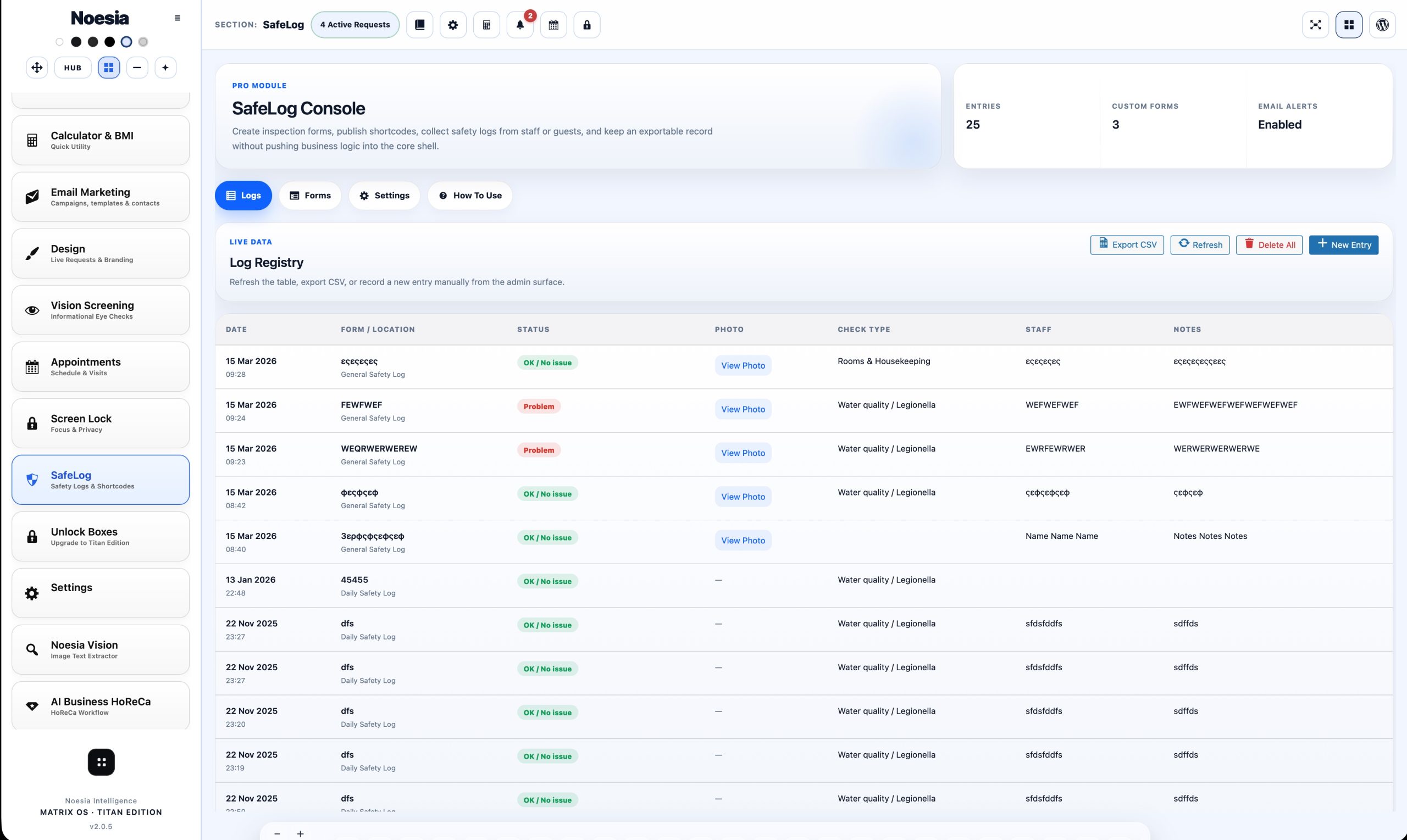 SafeLog main screenshot