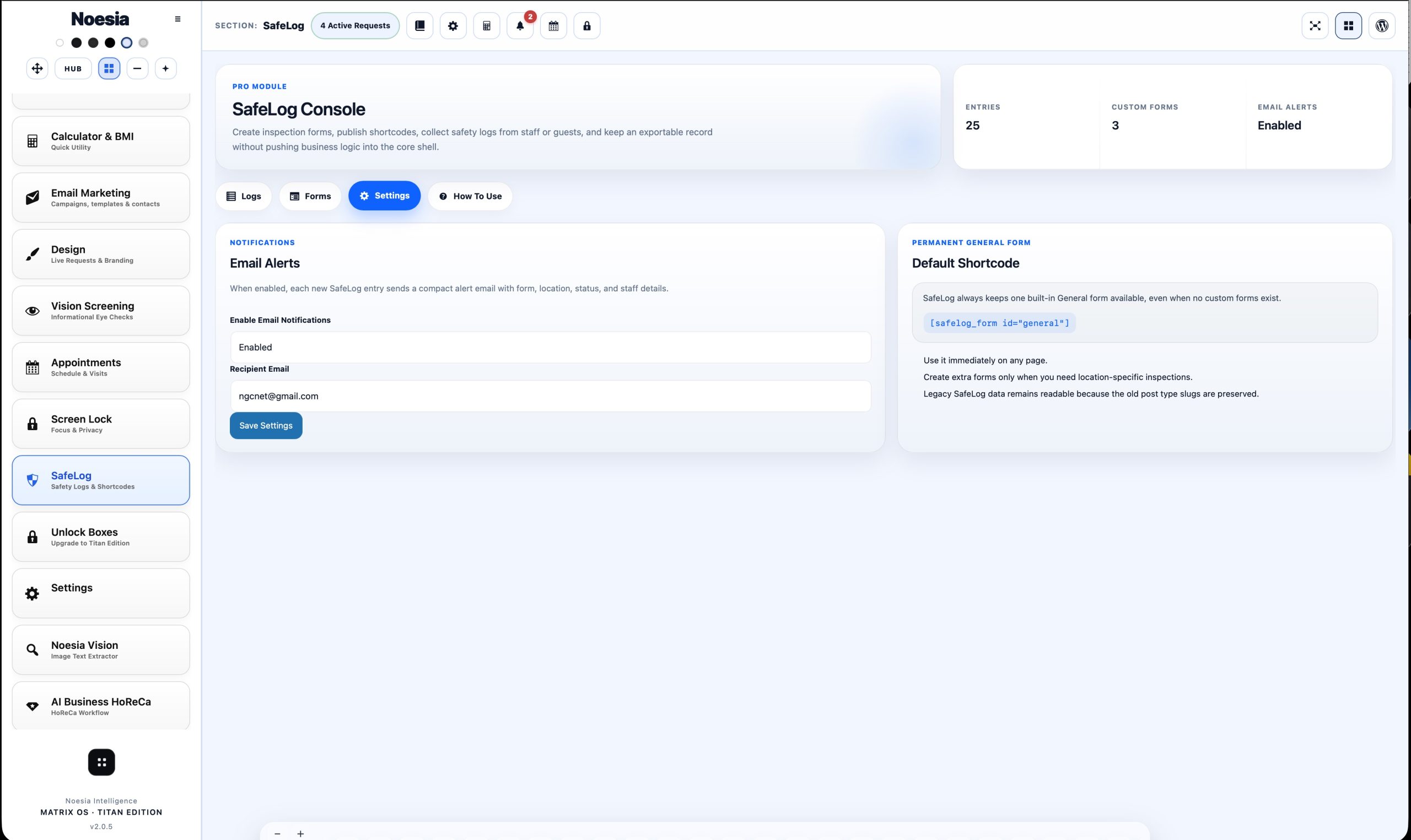 SafeLog form builder screenshot
