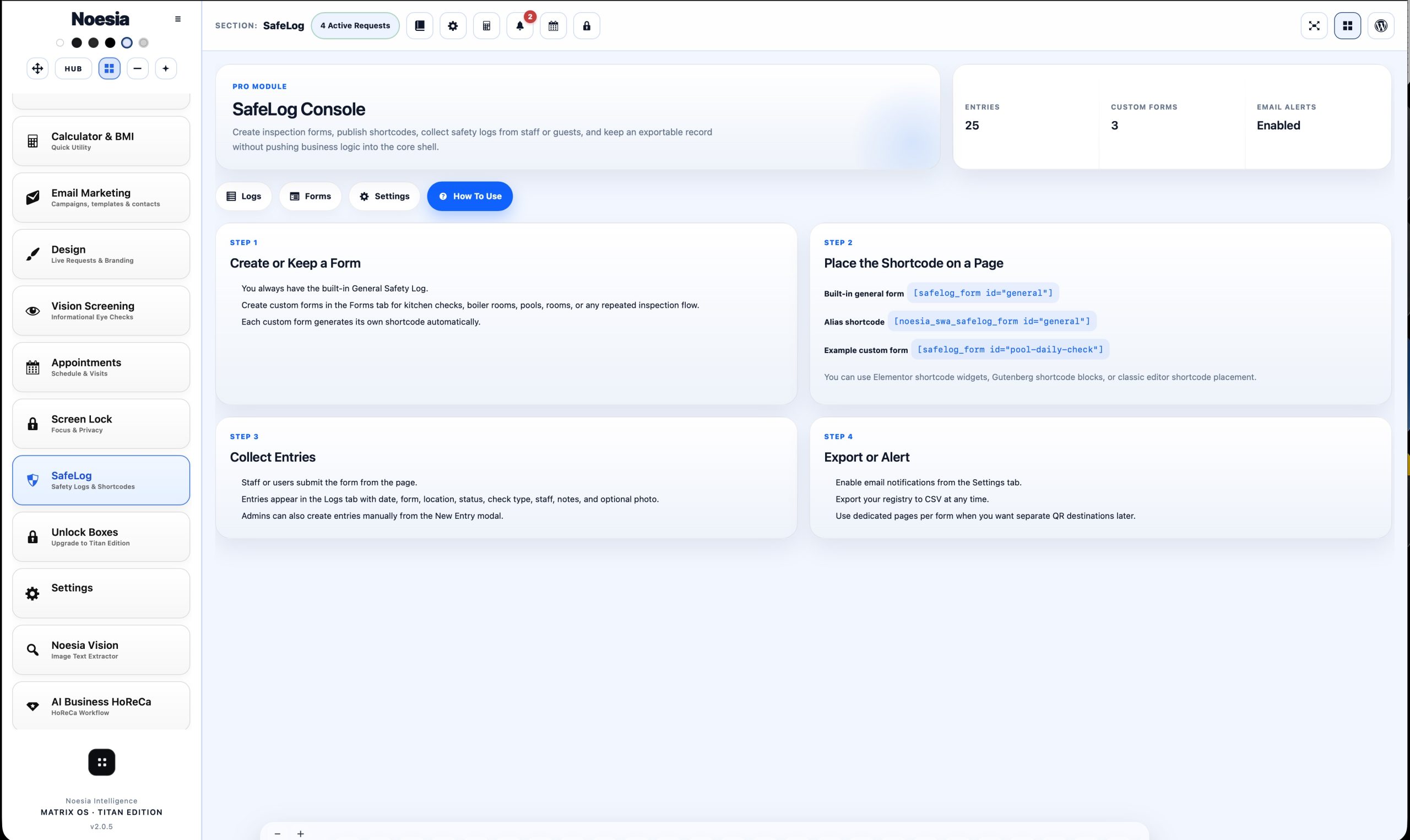 SafeLog settings and alerts screenshot