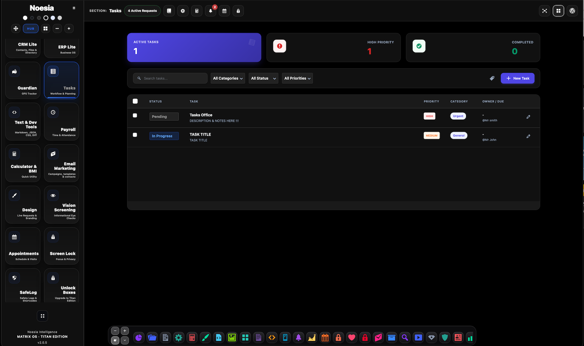 Tasks board screenshot