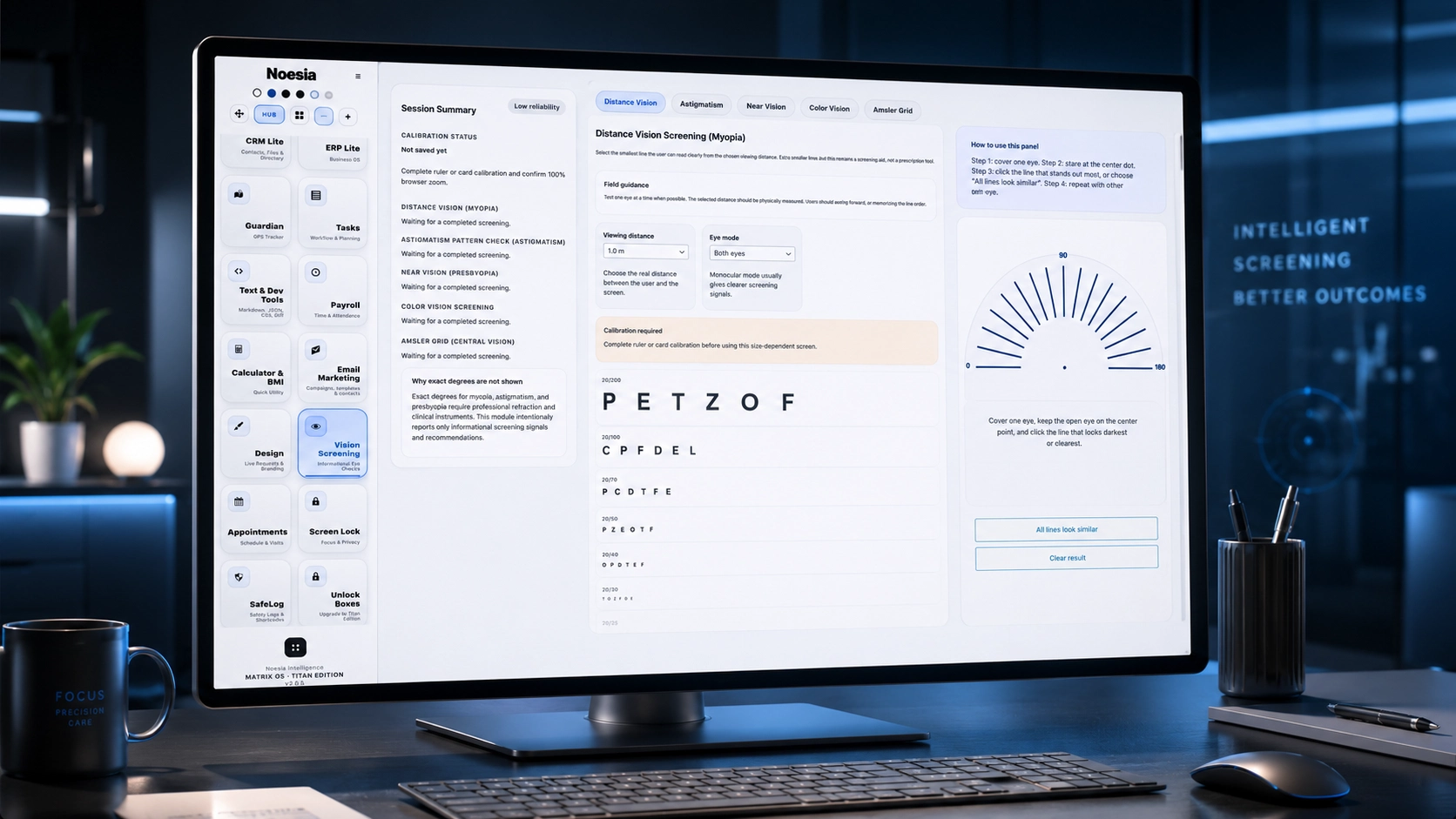 Noesia Vision Screening premium clinical screening interface