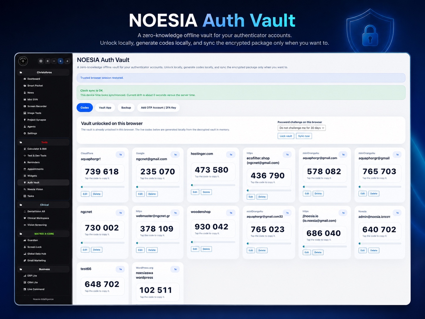 Noesia Auth Vault OTP application interface