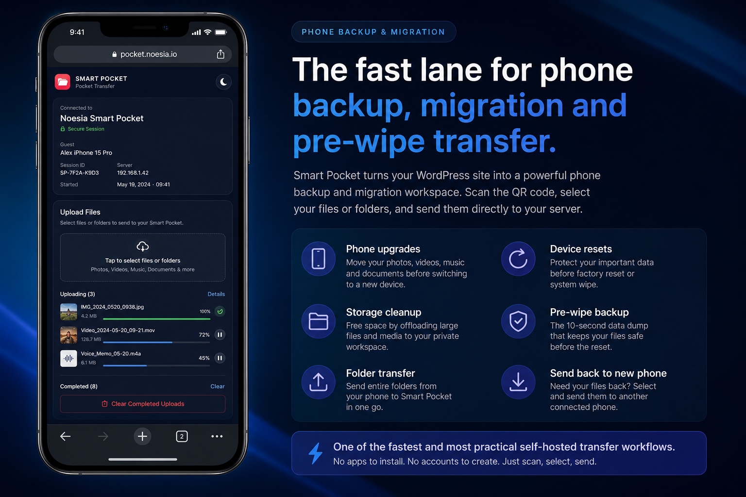 Smart Pocket. Your private media and transfer command center 9 Smart Pocket desktop transfer session