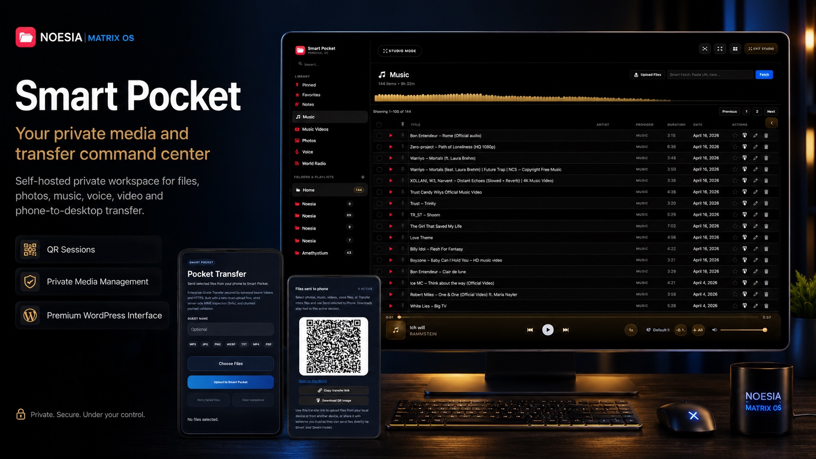Smart Pocket. Your private media and transfer command center 2 Noesia Smart Pocket main dashboard